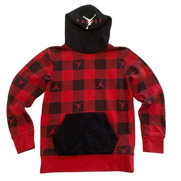 Jordan Other - Jordan Boys Red & Black Buffalo Plaid Jumpman Hoodie - Size Medium (10-12)